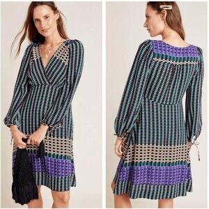 Maeve Anthropologie Giana Geometric Dress Multi Color US 8 Boho Retro Mod